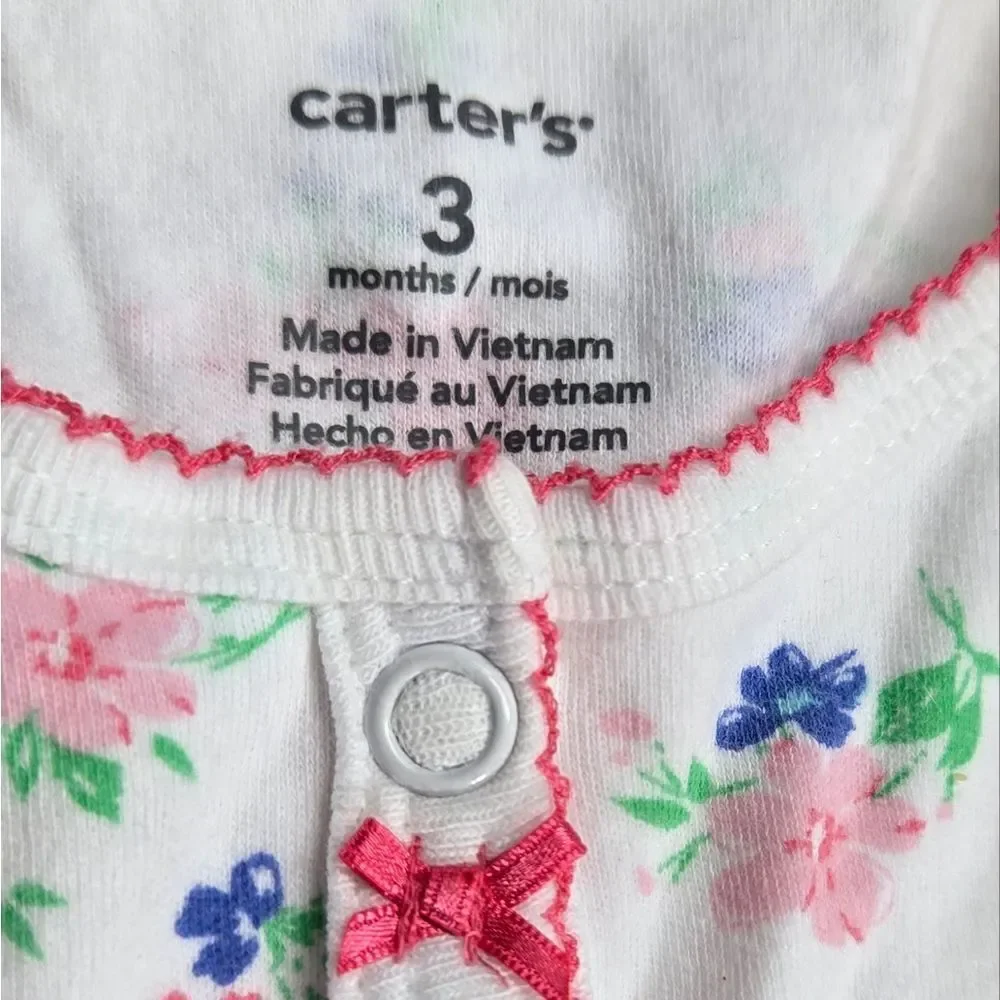 Carter's Floral Baby 3M One Piece Cotton Footie PJ Pajamas Sleepwear Infant Girl